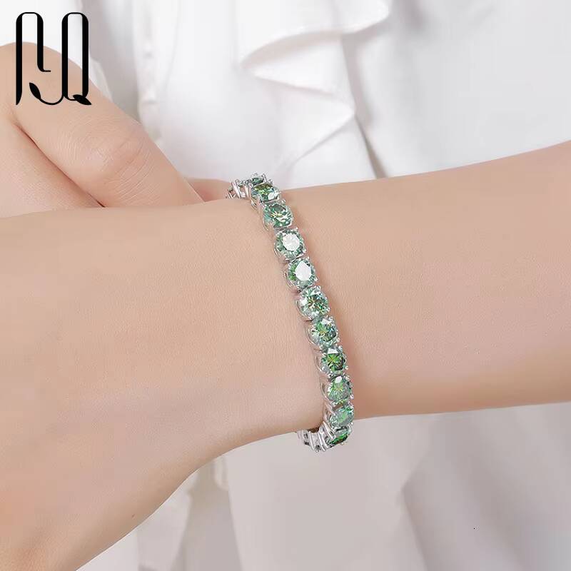 3/4/5/65mm Summer Green Moissanite Tennis Bracelet 925 Sterling Silver Rhodium Plated Round Brilliant Cut Hip Hop Style