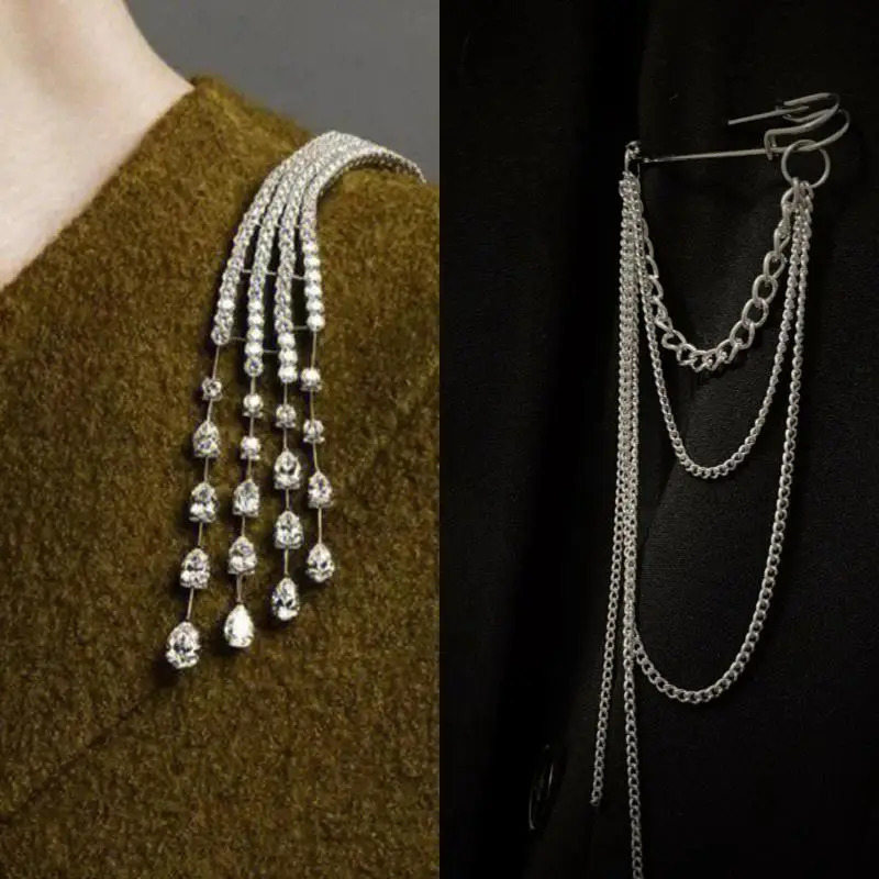 Light Luxury Exquisite Crystal Meteor Long Tassel Brooch Pin For Women Fashion Shoulder Chain Jewelry Party Gifts 260403BJ - view 6