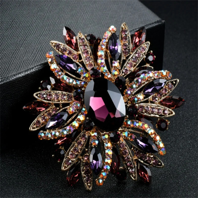 European And American Brooch Trend Style Alloy Metal Pearl Rhinestone Flower Drip Oil Brooch Womens Corsage 260403BJ - view 3