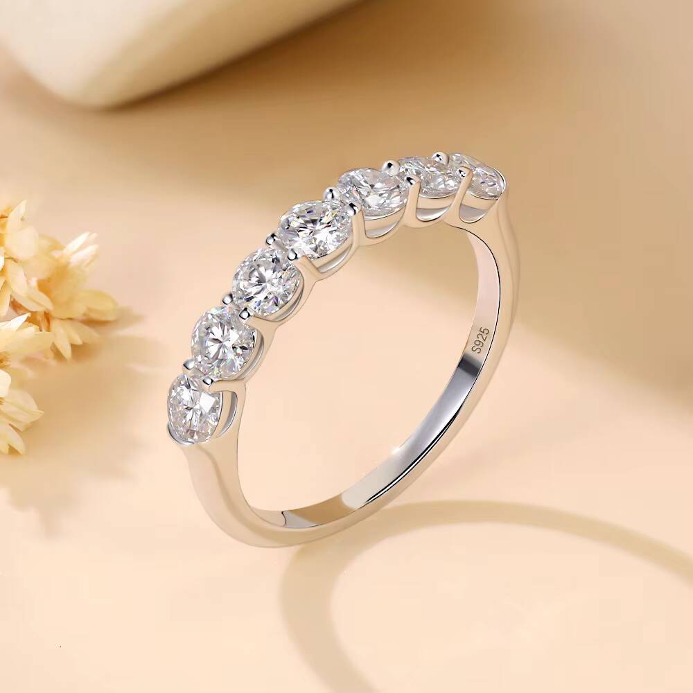 35mm 7-Stone Moissanite Eternity Band S925 Silver 18K Gold Plated Womens Stackable Ring Dropshipping