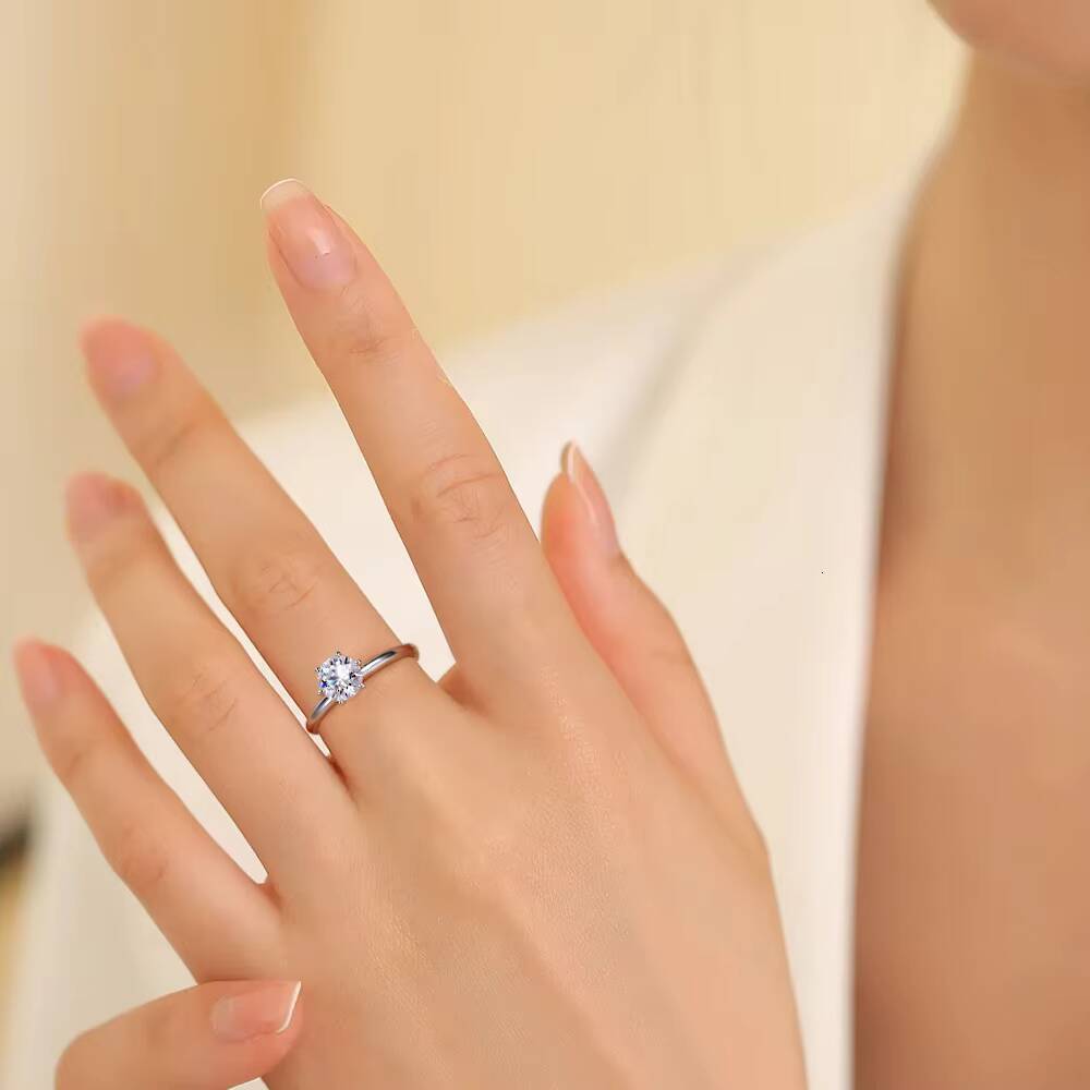 Hidden Halo 6-Prong 1Ct Moissanite Ring in S925 Silver 18K Gold Plated Bouquet Design Womens Jewelry
