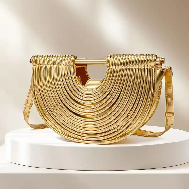 Handbags for Women 2026 Gold Moon Handwoven Noodle Bags Leather Pulled Hobo Silver Evening Clutch Chic 260325