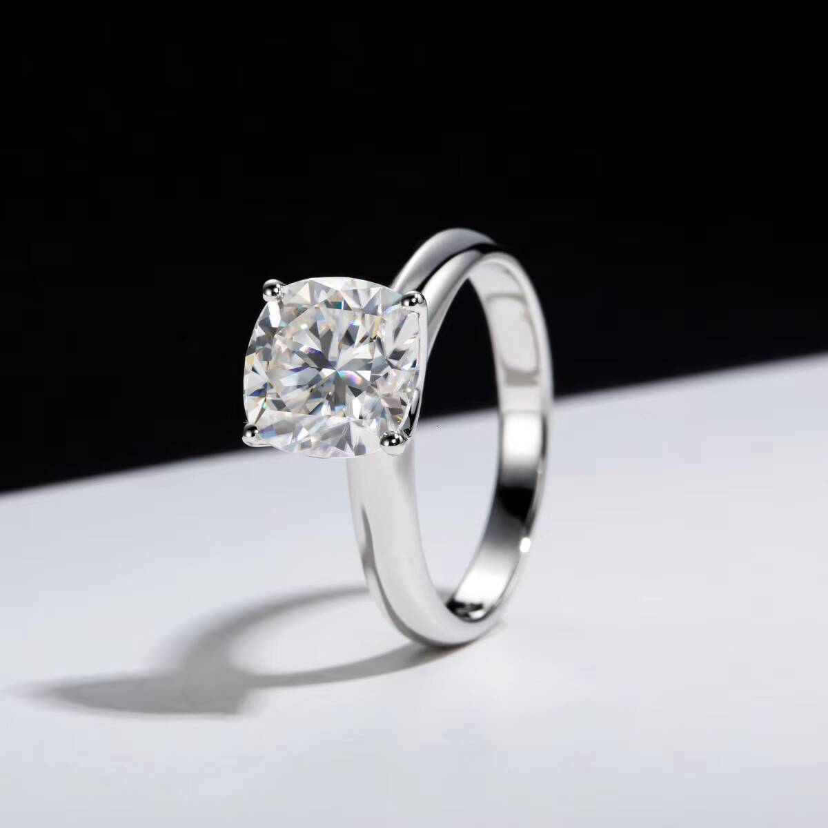 PYQ Classic 35 Ct Cushion Cut Moissanite Solitaire Ring 925 Sterling Silver Light Luxury Minimalist Wedding for Women