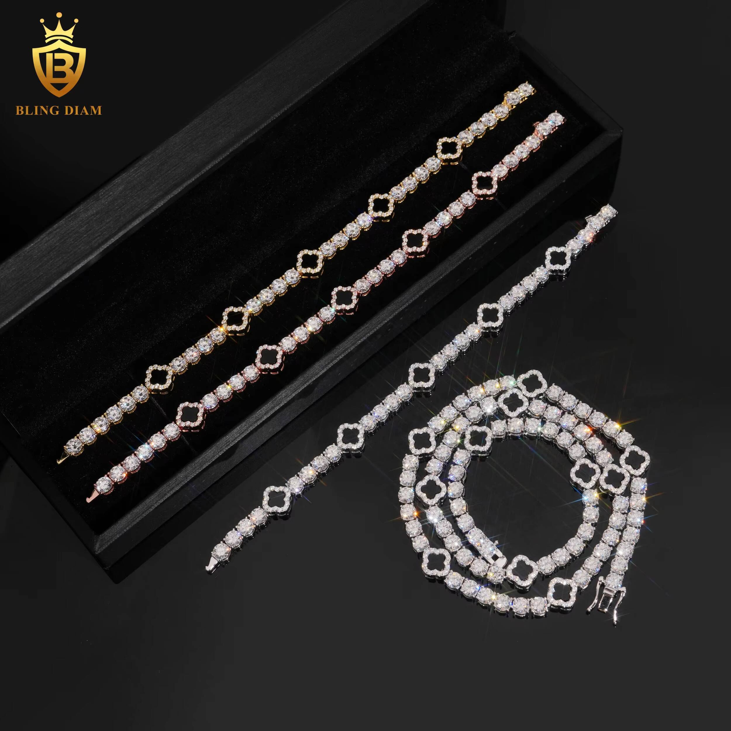 Popular Tennis Bracelets Black Clover 4mm Moissanite Bracelet Tennis 925 Silver Chain Vvs Moissanite Bracelets GRA Men Women