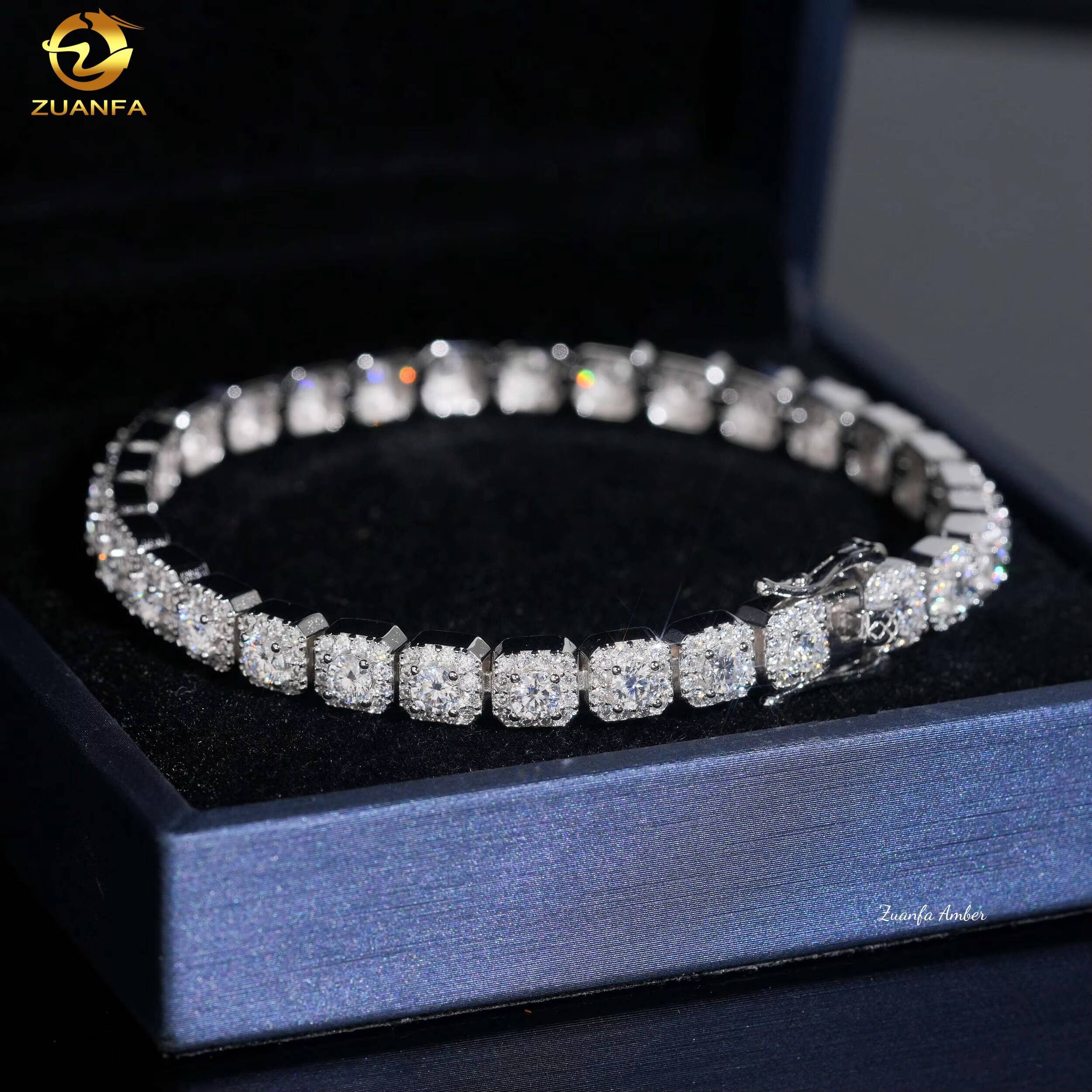 Vintage Cluster Bracelet Pass Diamond Test VVS Moissanite 925 Sterling Silver Gold Plated Iced Out Hip Hop Linked Men Bracelet
