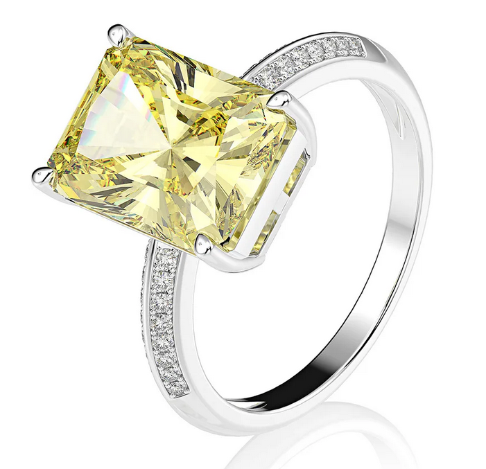 Rulalei Genuine 100% 925 Sterling Silver Crushed Ice Cut Citrine High Carbon Diamonds Gemstone Wedding Engagement Ring Fine Jewelry Gift