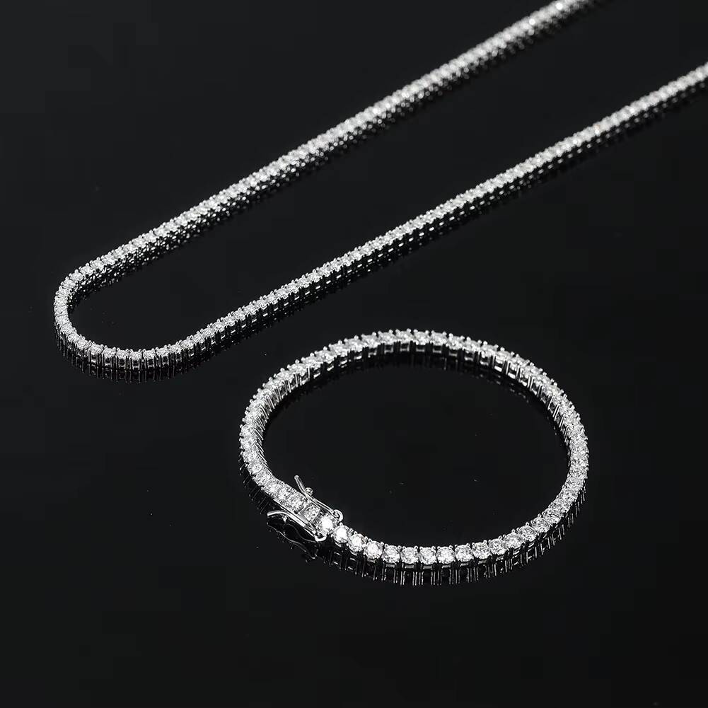 Moissanite Necklace Men Iced Out 925 Silver Gold Plated Hip Hop Tennis Chain Spring Clasp VVS D