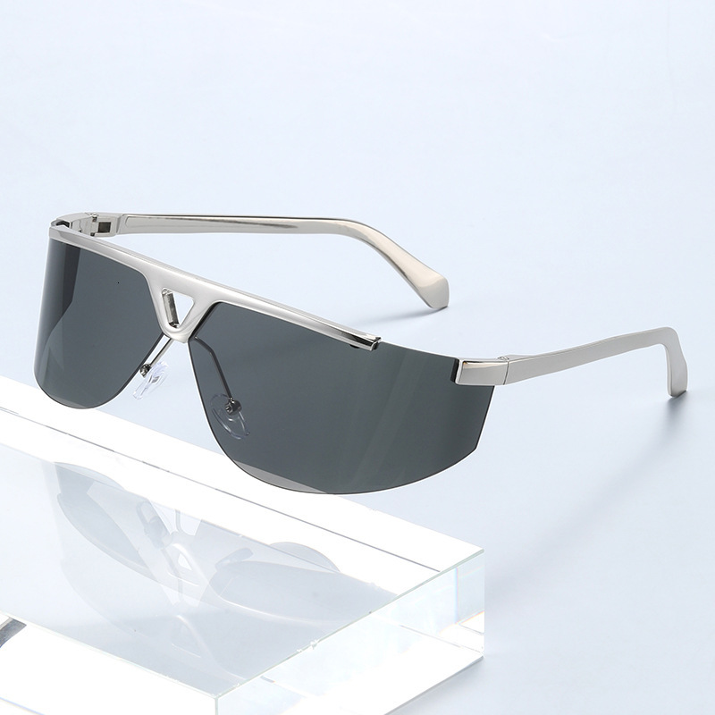 Elite Eyewear Women square High Street Elite Men Women Y2K Frameless Uv400 Sunglasses Glasses Fashion Retro Gray Metal Frame Anti-Ultraviolet - view 3