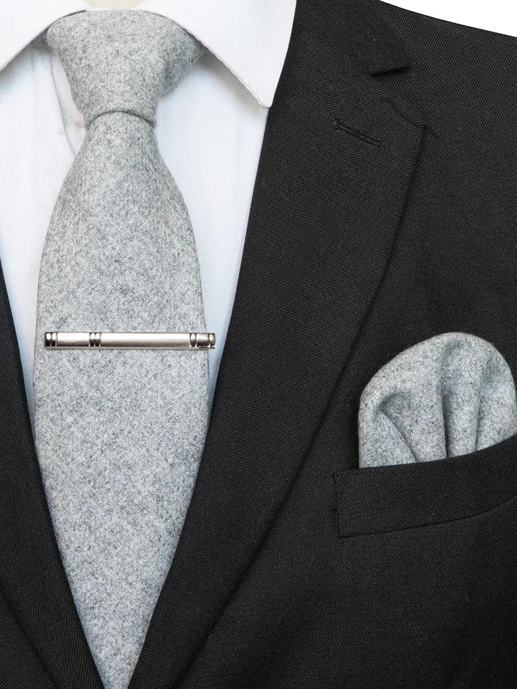 JEMYGINS Solid Color Cashmere Wool Necktie and Pocket Square Tie Clip Sets for Men Daily Cravat Accessory Gift 260403BJ - view 6