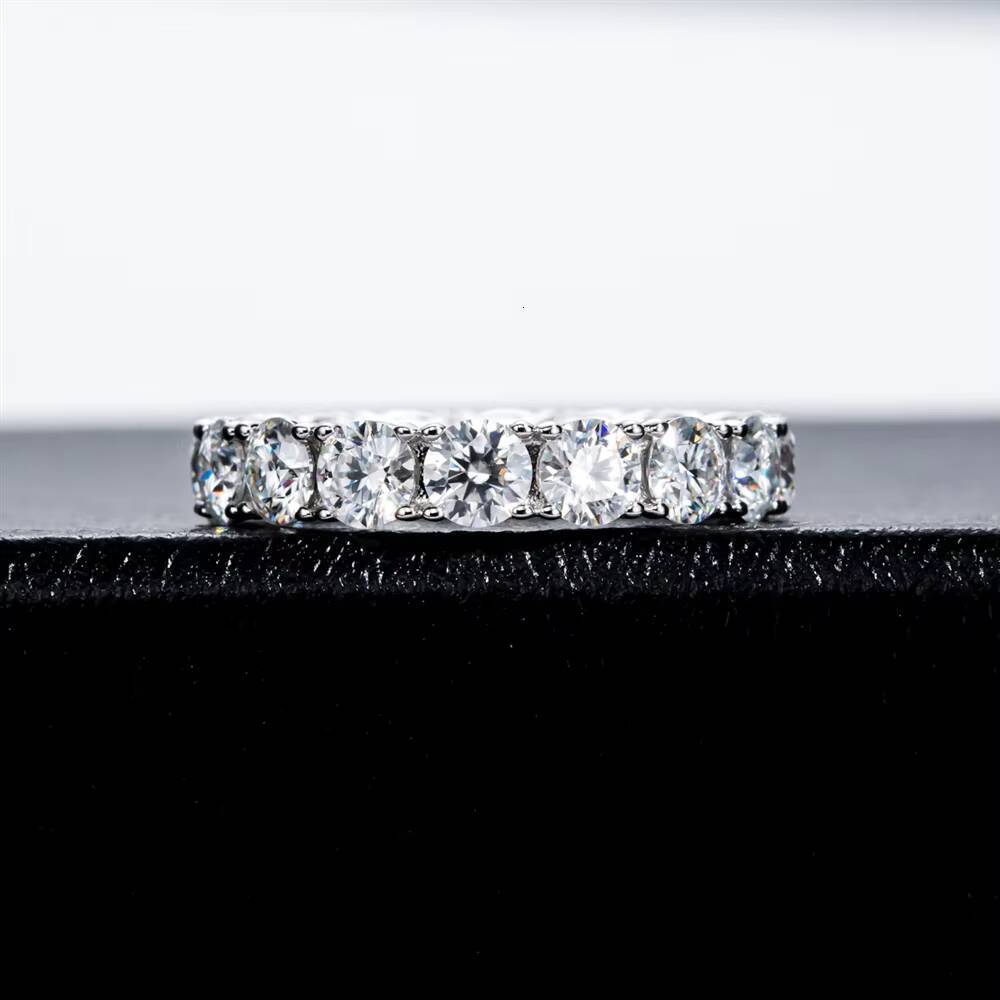 PYQ 4mm Single Row Moissanite Eternity Band 925 Sterling Silver Womens Engagement Ring Tiktok Live Supply Wholesale