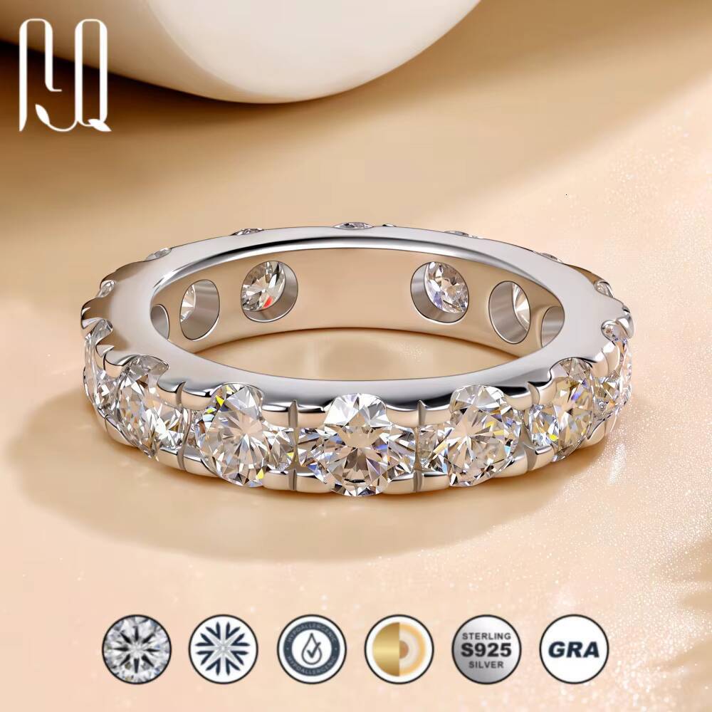 4mm Full Moissanite Eternity Band in S925 Silver 18K Gold Plated Unisex Wedding Ring for Dropshipping