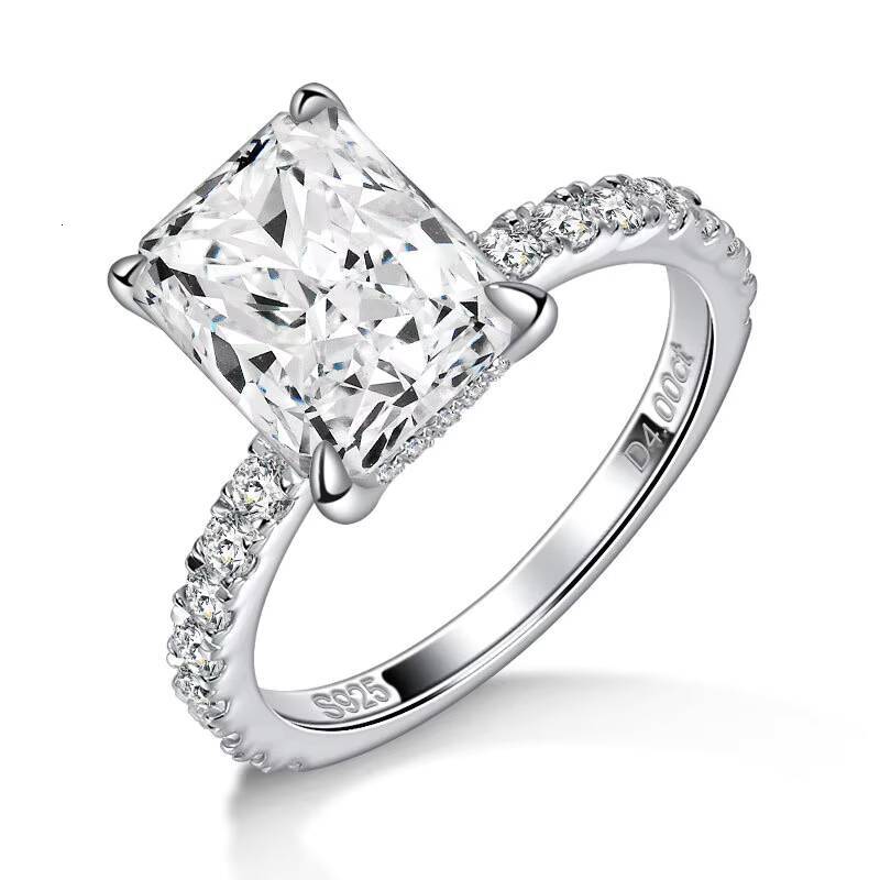 4 Ct Radiant Cut Full Moissanite Ring for Women in S925 Sterling Silver Platinum Plated Factory Direct Dropshipping