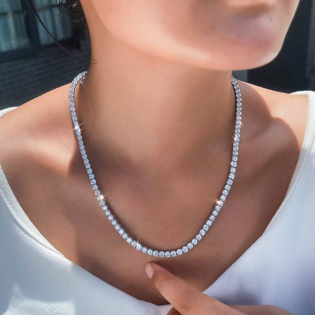 Pass Diamond Tester Moissanite Necklace 925 Sterling Silver Iced Out 25MM 3MM 4MM 5MM VVS Moissanite Tennis Chain Necklace