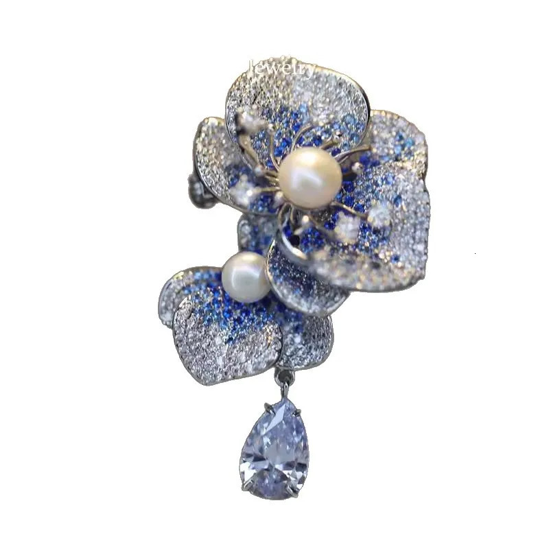 Light Luxury Elegant Zircon Pearl Flower Phalaenopsis Brooch For Women Fashion Sweet Crystal Jewelry Geometry Jewelry Gifts 260403BJ - view 5