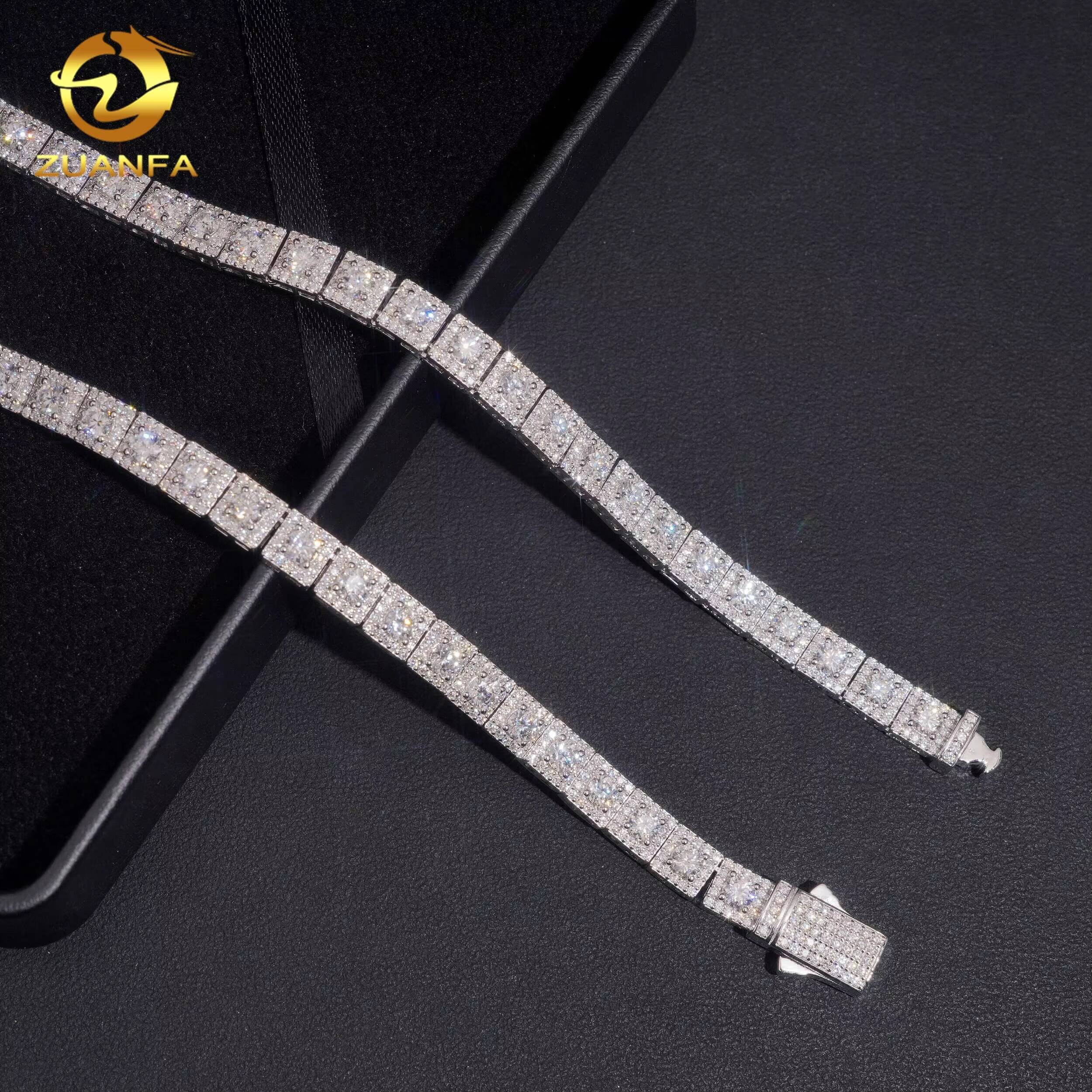 Square Cluster Cuban Chain 925 Silver Pass Diamond Test Moissanite Diamonds Cuban Link Chain Hip Hop Jewelry