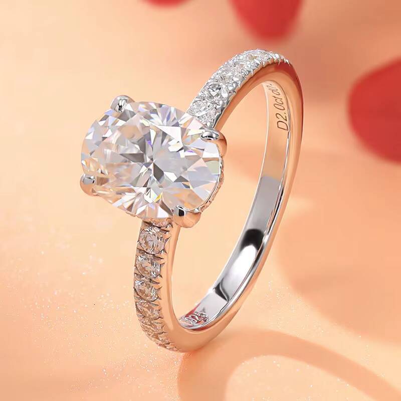 2 Ct Oval Cut Hidden Halo Moissanite Ring D Color 7x9mm in S925 Silver Solitaire Womens Engagement Ring