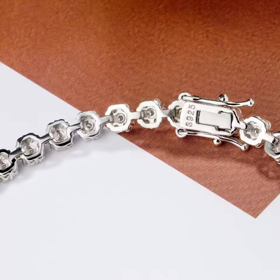 PYQ Wholesale Custom Jewelry 925 Sterling Silver Plum Blossom Moissanite Rhodium Plated Hip Hop Hand Chain Charm Tennis Bracelet