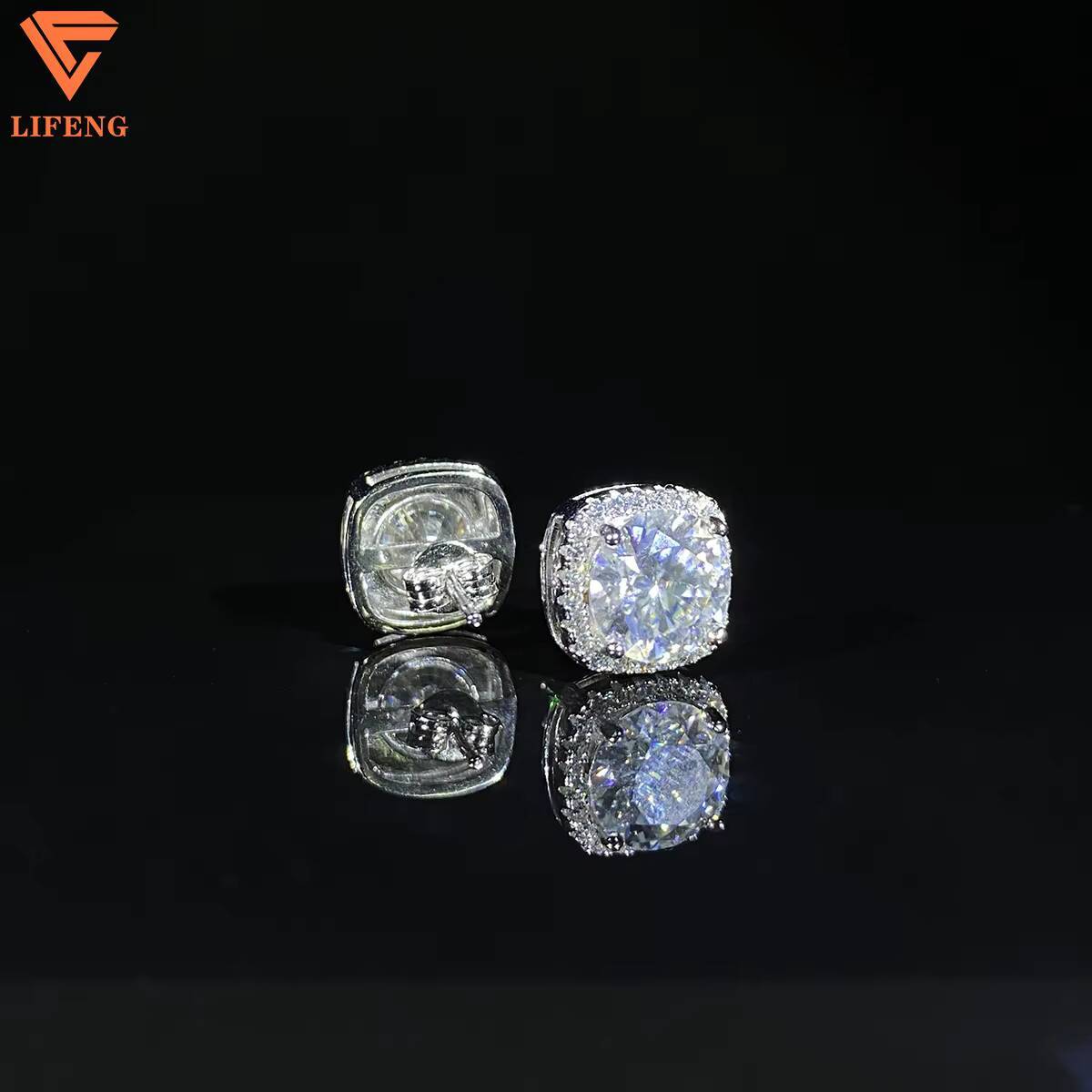 Pass Diamond Tester Moissanite Cube Halo Stud Earrings Luxury 18K White Gold 925 Sterling Silver VVS Mossanite Ear Stud for Men
