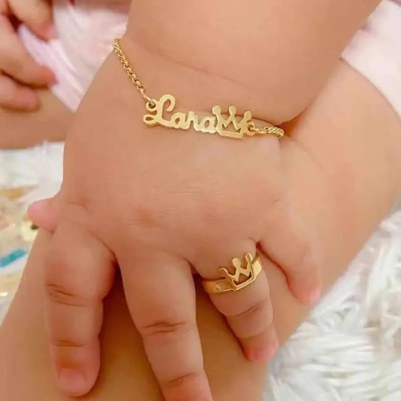Custom Childrens Name Bracelets for Kids Baby Stainless Steel Personalized Heart Crown Children Bracelet Christmas Jewelry Gift 260403BJ