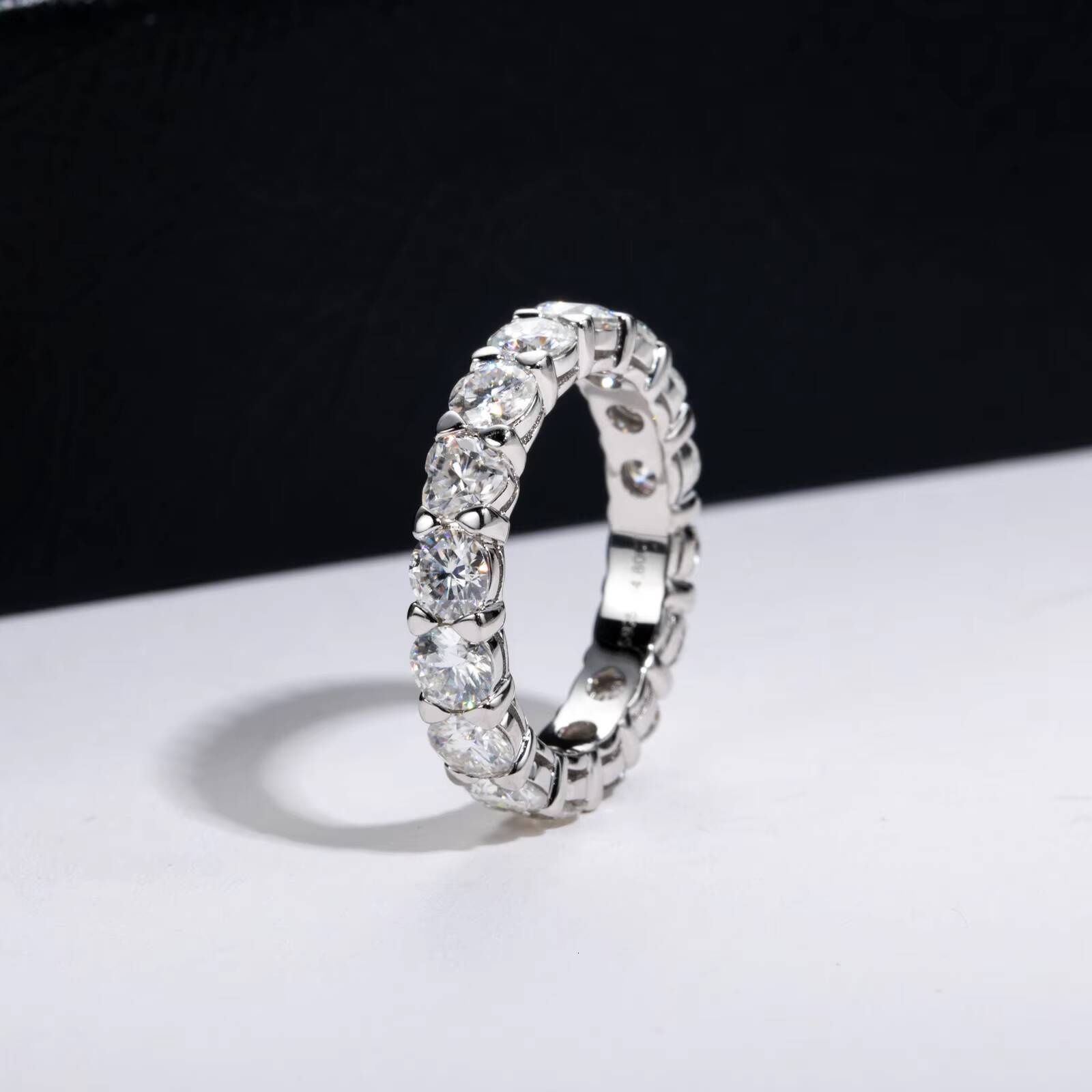 PYQ 4mm Heart Shaped Moissanite Eternity Band 925 Sterling Silver Fashion Wedding Ring Factory Direct