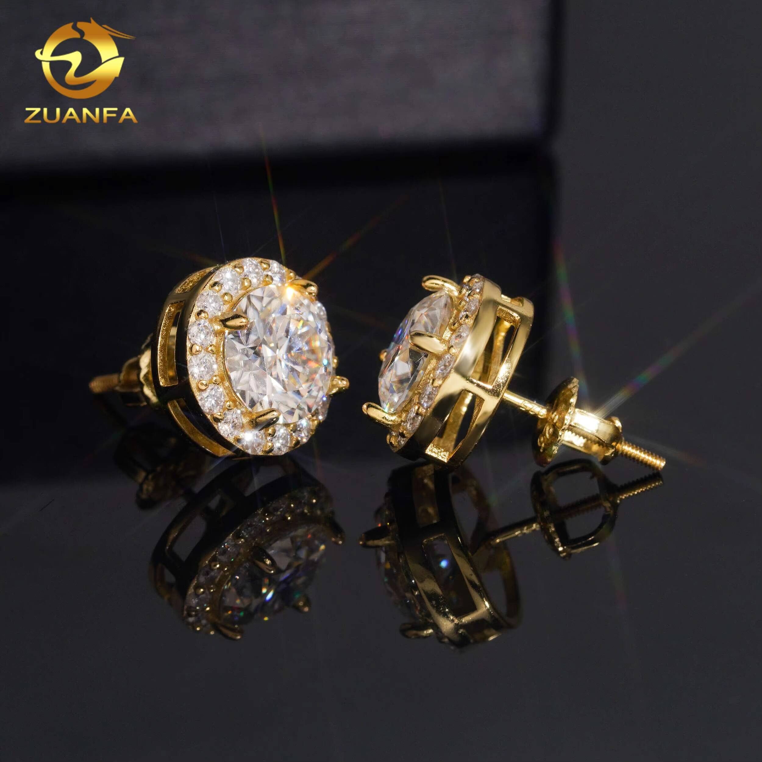 Pass Diamond Tester 8mm Main Diamond Earrings Screw Back Hip Hop Jewelry VVS Moissanite 925 Silver Iced Out Stud Earrings