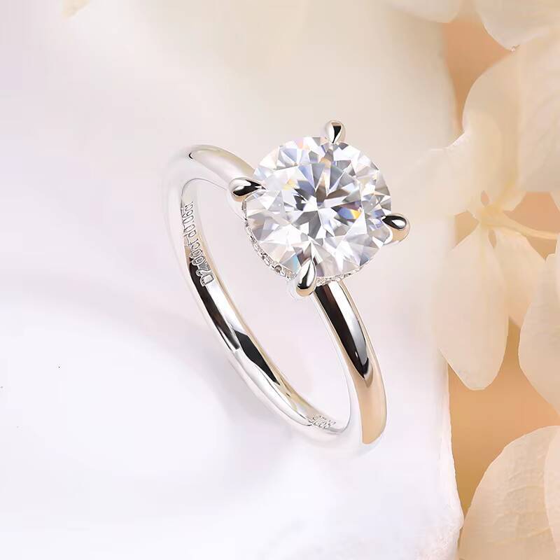 2 Ct Hidden Halo Moissanite Engagement Ring 4 Prong 925 Silver Platinum Plated Womens Jewelry Wholesale