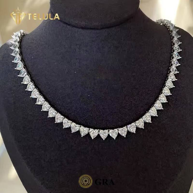 Custom Heart Cut Moissanite Tennis Necklace VVS D GRA Certified Moissanite Necklace S925 Moissanite Tennis Chain