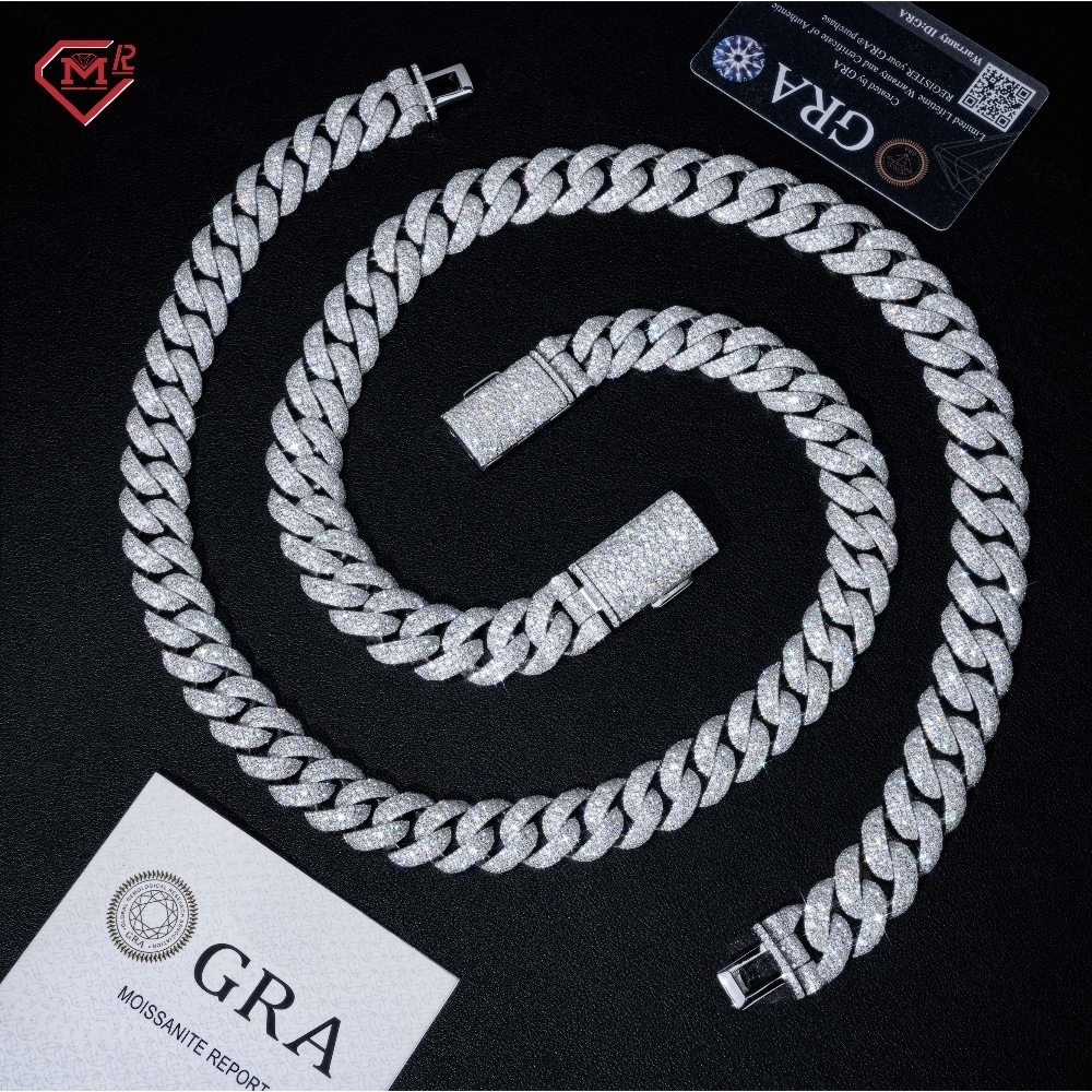 Stock 14MM 18MM 20MM Moissanite Cuban Necklaces Hiphop Jewelry 925 Silver Moissanite Cuban Link Chain