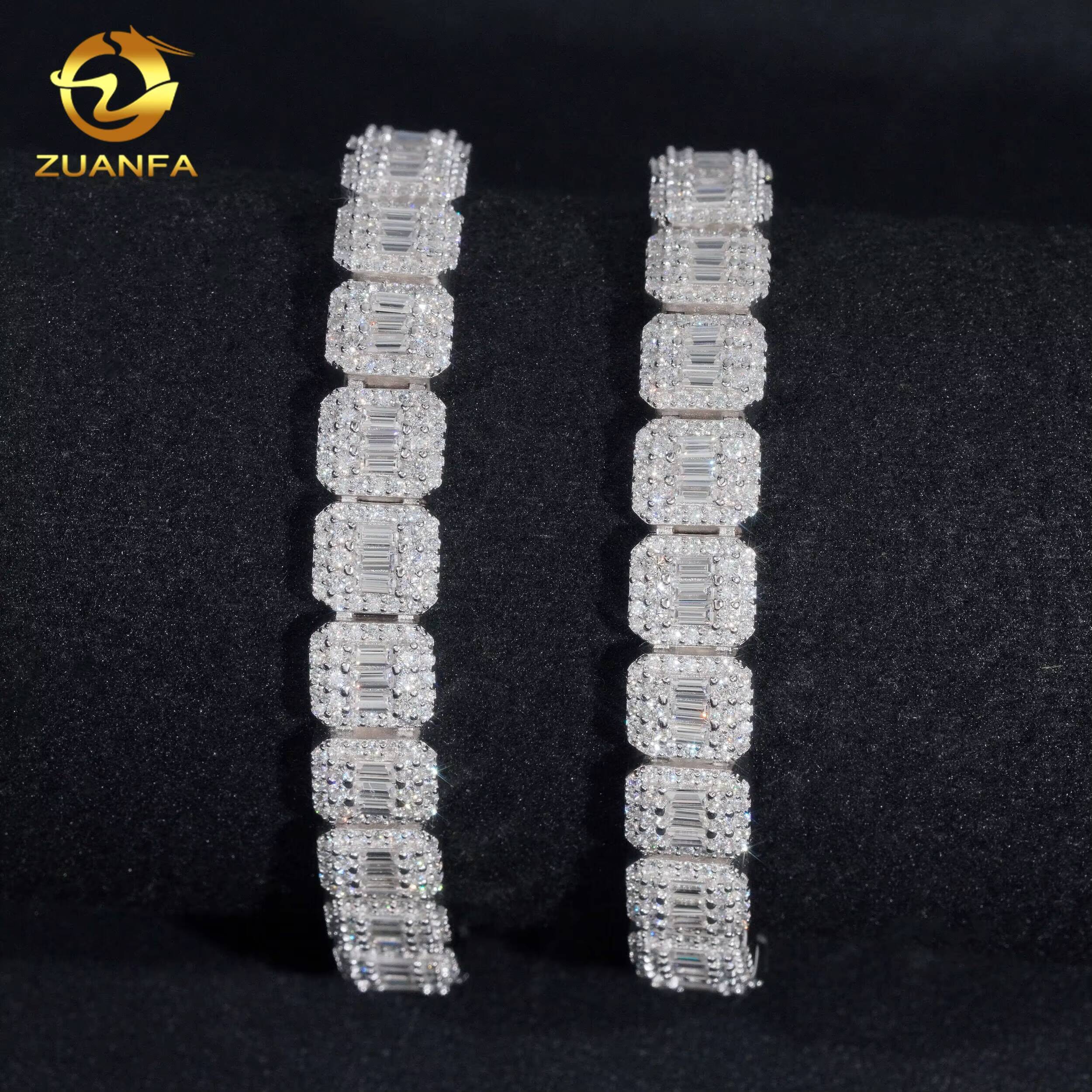 Affordable Baguette Cut Moissanite Chain Tennis Bracelet 11MM Hip Hop Jewelry