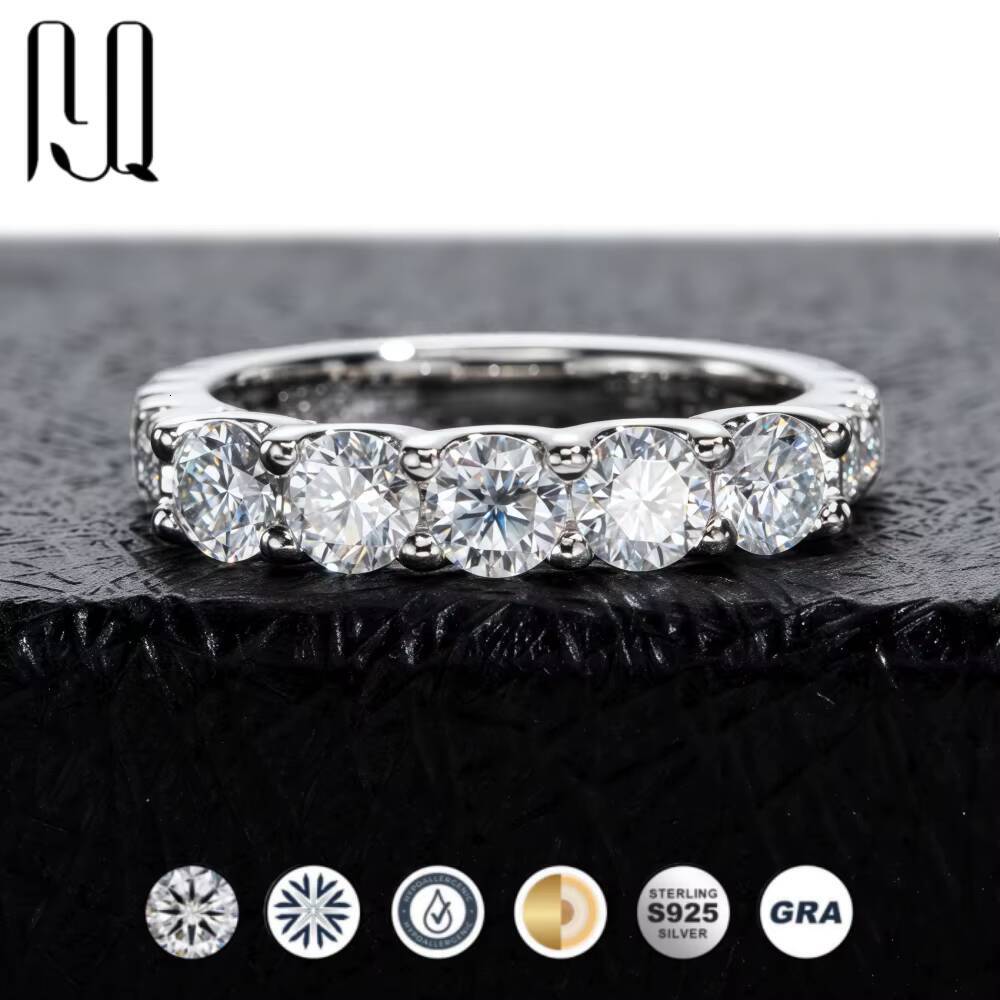 15 Ct Five-Stone Moissanite Eternity Band S925 Sterling Silver Stackable Unique Edgy Fashion Jewelry
