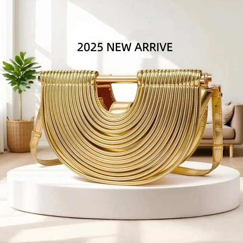 Handbags for Women 2026 Gold Moon Handwoven Noodle Bags Leather Pulled Hobo Silver Evening Clutch Chic 260325