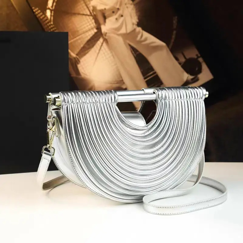 Handbags for Women 2026 Gold Moon Handwoven Noodle Bags Leather Pulled Hobo Silver Evening Clutch Chic 260325