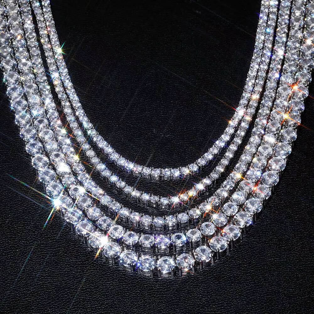 Moissanite Necklace Men Iced Out 925 Silver Gold Plated Hip Hop Tennis Chain Spring Clasp VVS D