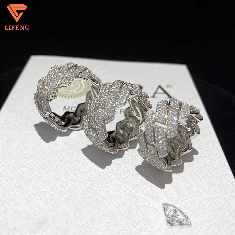 Custom Fashion Design Cuban Ring VVS Moissanite 925 Sterling Silver Hip Hop Ice Out White Gold Jewelry Gift for Men