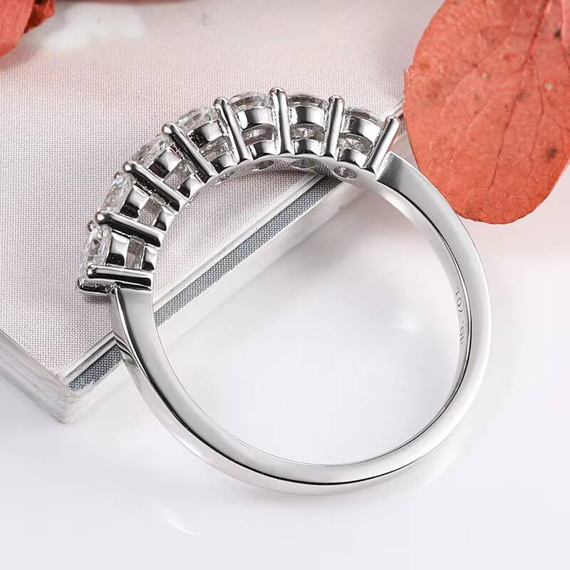 7-Stone 3mm D Color Moissanite Eternity Band 925 Sterling Silver Gold Plated Minimalist Wedding Ring for Women Dropshipping