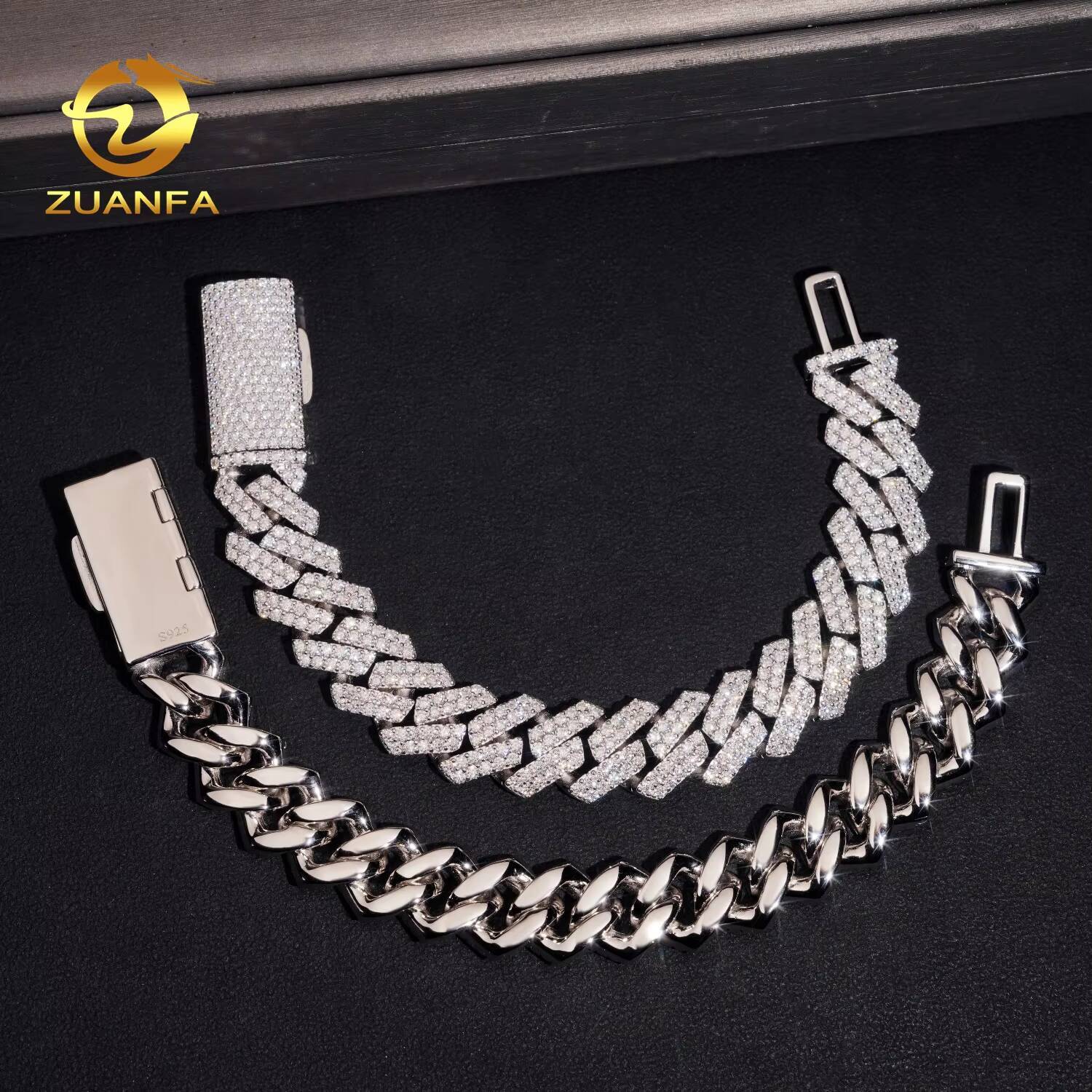 Top Quality Hip Hop GRA Certificate Iced Out 14mm 925 Silver Moissanite Diamond Cuban Link Bracelet