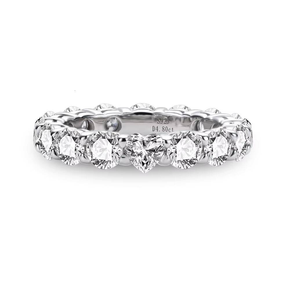 PYQ 4mm Heart Shaped Moissanite Eternity Band 925 Sterling Silver Fashion Wedding Ring Factory Direct