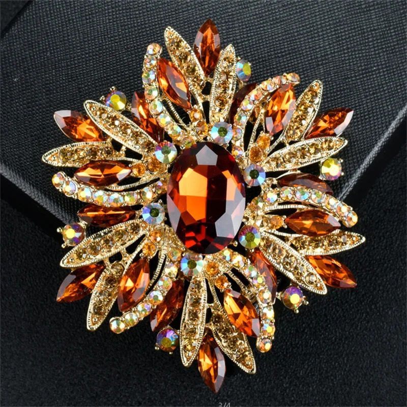 European And American Brooch Trend Style Alloy Metal Pearl Rhinestone Flower Drip Oil Brooch Womens Corsage 260403BJ - view 4