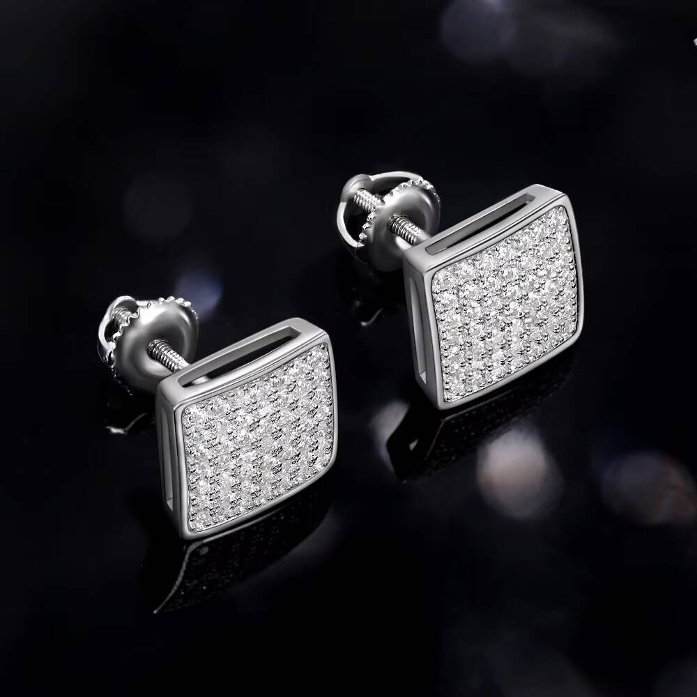 New Square Domed Twist Stud Earrings S925 Silver Full Moissanite Urban Hip Hop Style Drop Shipping Available