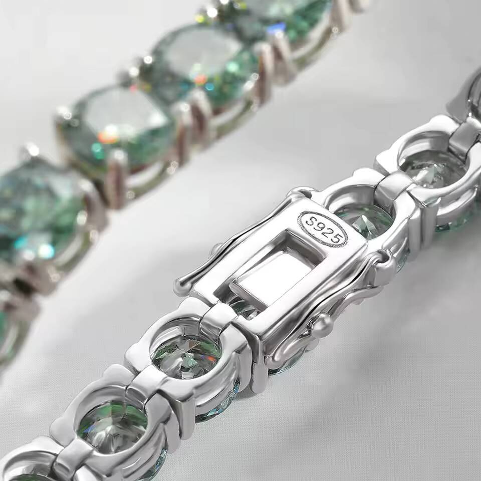 3/4/5/65mm Summer Green Moissanite Tennis Bracelet 925 Sterling Silver Rhodium Plated Round Brilliant Cut Hip Hop Style
