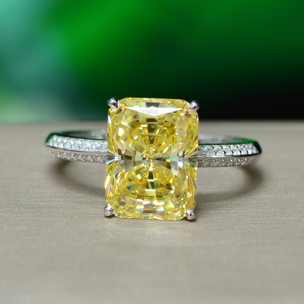 Rulalei Genuine 100% 925 Sterling Silver Crushed Ice Cut Citrine High Carbon Diamonds Gemstone Wedding Engagement Ring Fine Jewelry Gift