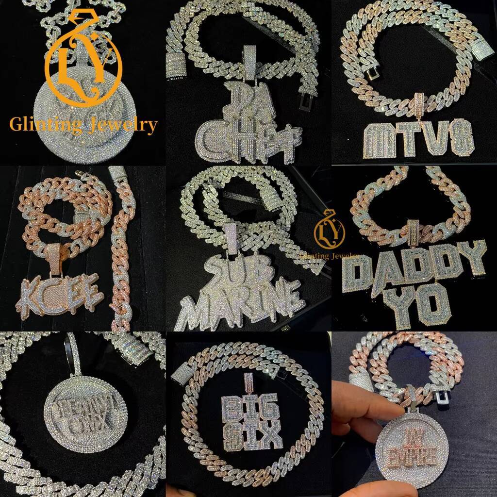 Hot Sale Personalized 3D Design 925 Silver Fine Charms Pendant Rapper Jewelry Moissanite Diamond Custom Name Letter Pendant