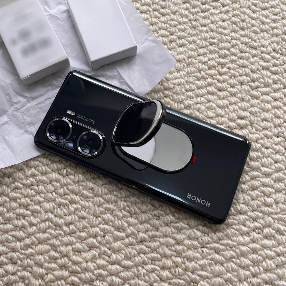 Double Sided Folding Makeup Mirror with Phone Holder, Designer Cosmetic Vanity Mirror for Travel and Desk