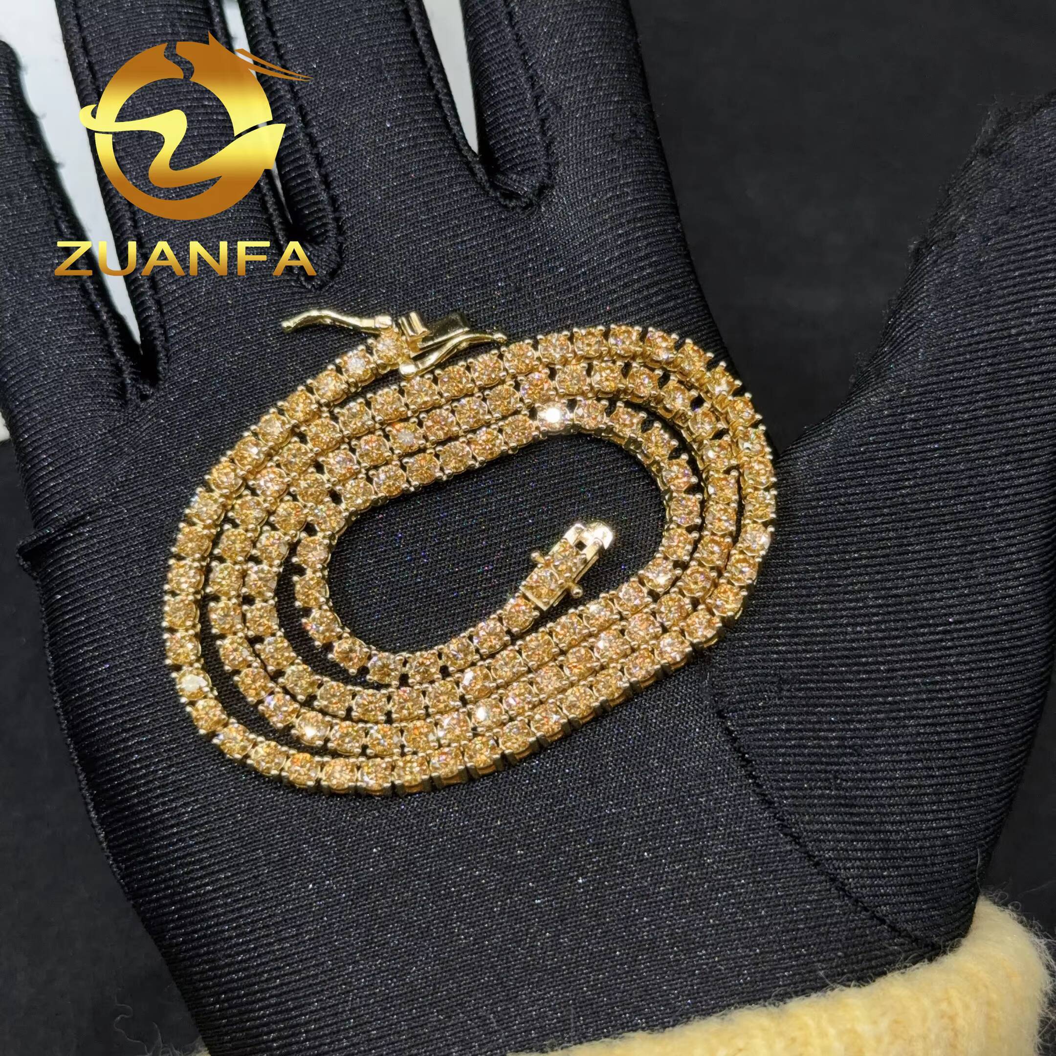 Hip Hop Jewelry Golden Moissanite 925 Silver Moissanite Diamond Tennis Chain 30mm Iced Out Color Moissanite Necklace