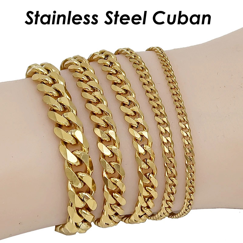 10 Pcs Cuban Bracelet Stainless Steel Cuban Bracelet Gold Plated Cuban Chain Bracelet for Man Woman Cuban Link Chain Bracelet 260403