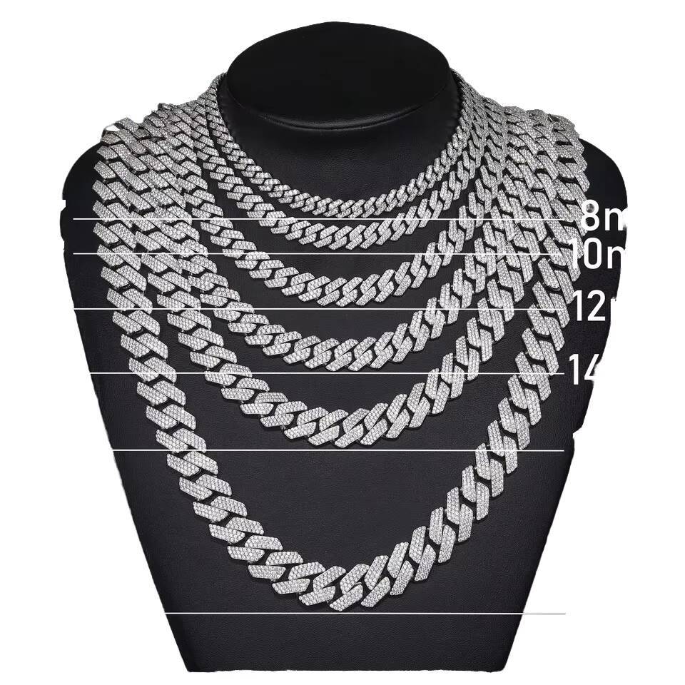 High Quality 925 Sterling Silver Cubana Hop Jewelry 6-20mm VVS Moissanite Iced Out Cuban Link Chain Necklace for Men