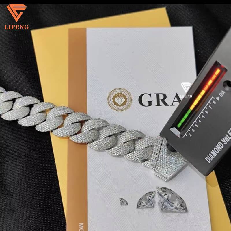 Custom 23mm Mens Gold-Plated 925 Silver Charm Bracelet VVS Moissanite Diamond Hip Hop Jewelry Fashionable Miami Cuban Link