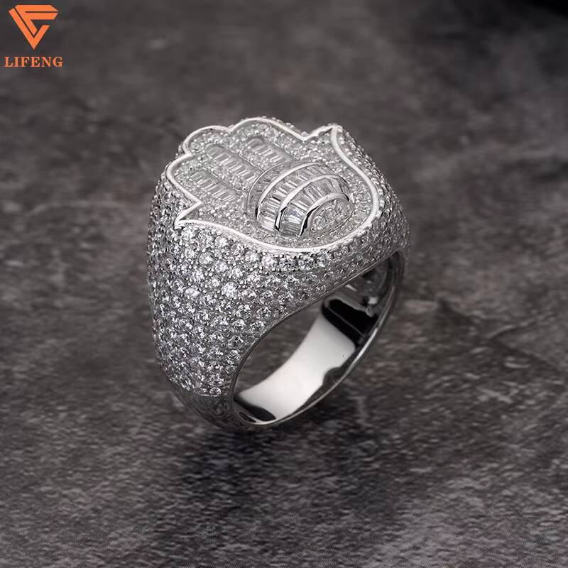 New Design Fashion Jewelry Silver Letter Gold Plated Rings Custom Hip Hop Full Iced Out Moissanite Diamond Rings for Men