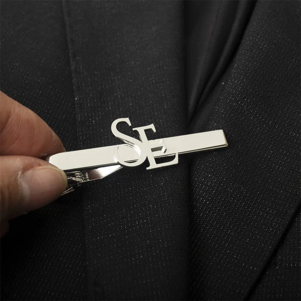 Custom Name Initials Tie Clip Mens Personalize Stainless Steel Letters Tie Clip Wedding Jewelry for Groom 260403BJ - view 6
