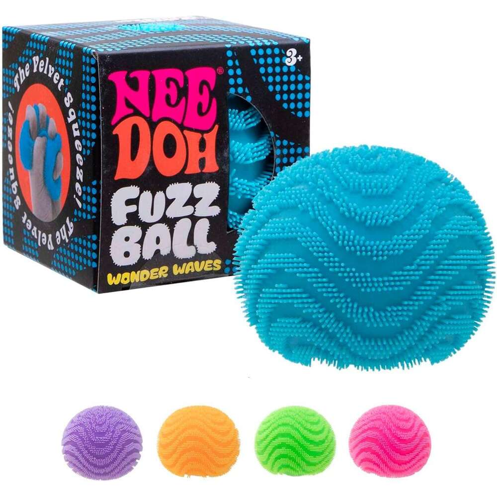 Schylling NeeDoh Fuzz Ball Sensory Toy with a Velvet Texture Soft Cloud Squish Wavy Pattern You Can See Feel Ages 3 and Up - Color May Vary; One Per Pack Wonder 601
